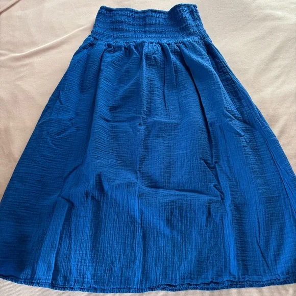 Old Navy Smocked Waist Pull On Midi Skirt Sapphire Blue Peasant Boho Med - Picture 5 of 8